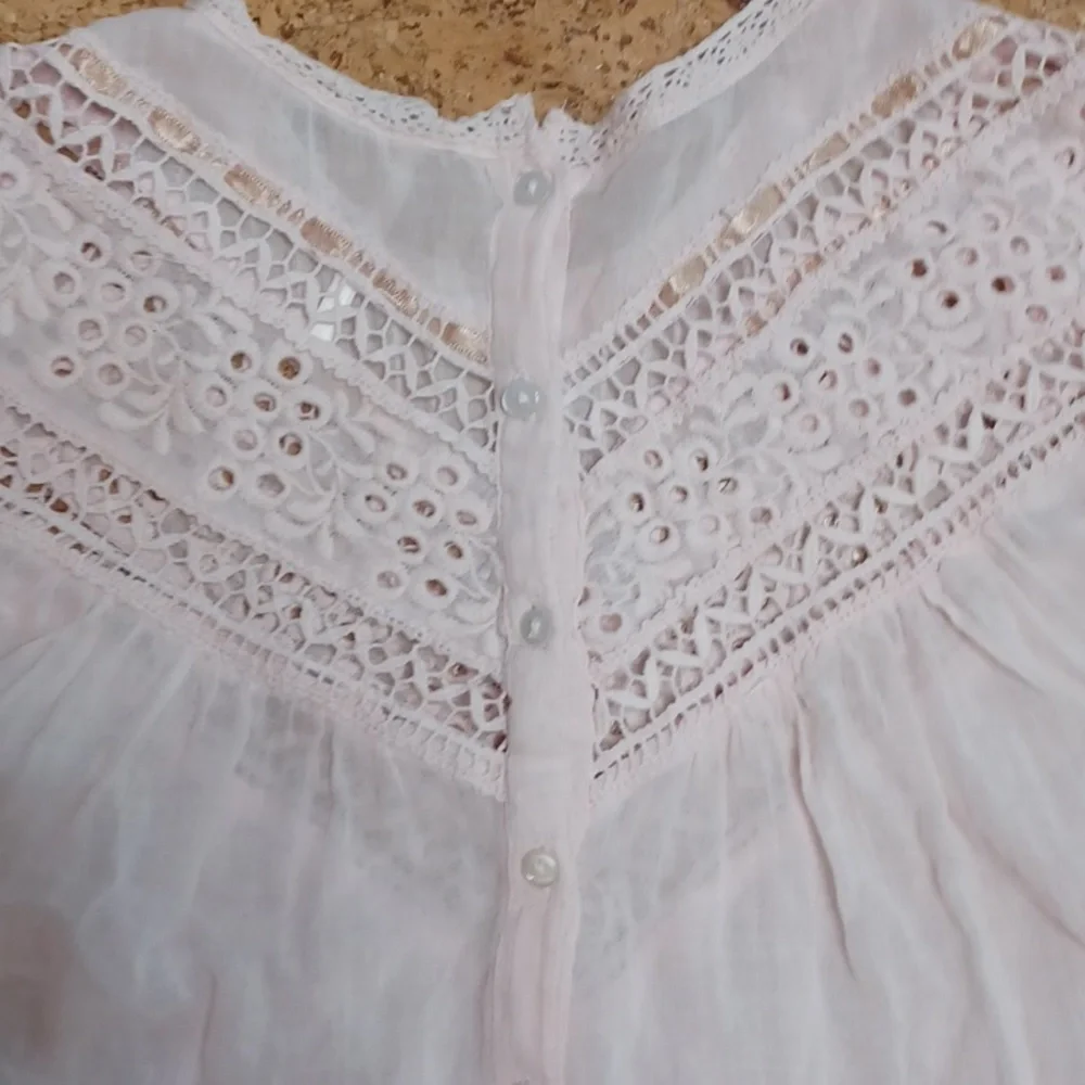 Free People Pale Pink Abigail Victorian Eyelet Lace Blouse Size L - Picture 8 of 8